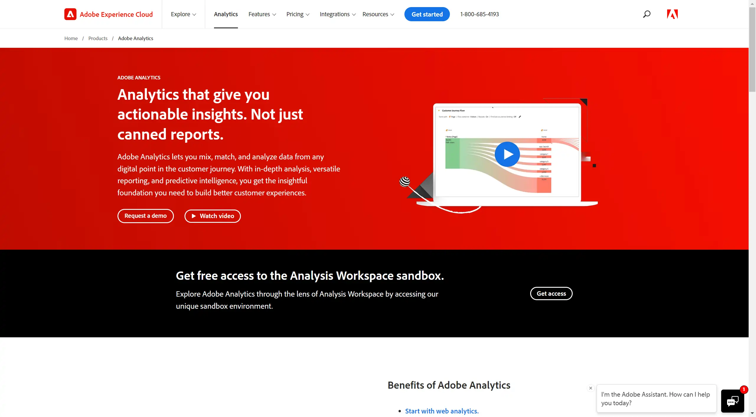 Adobe Analytics landing page talking about the actionable insights about your data
