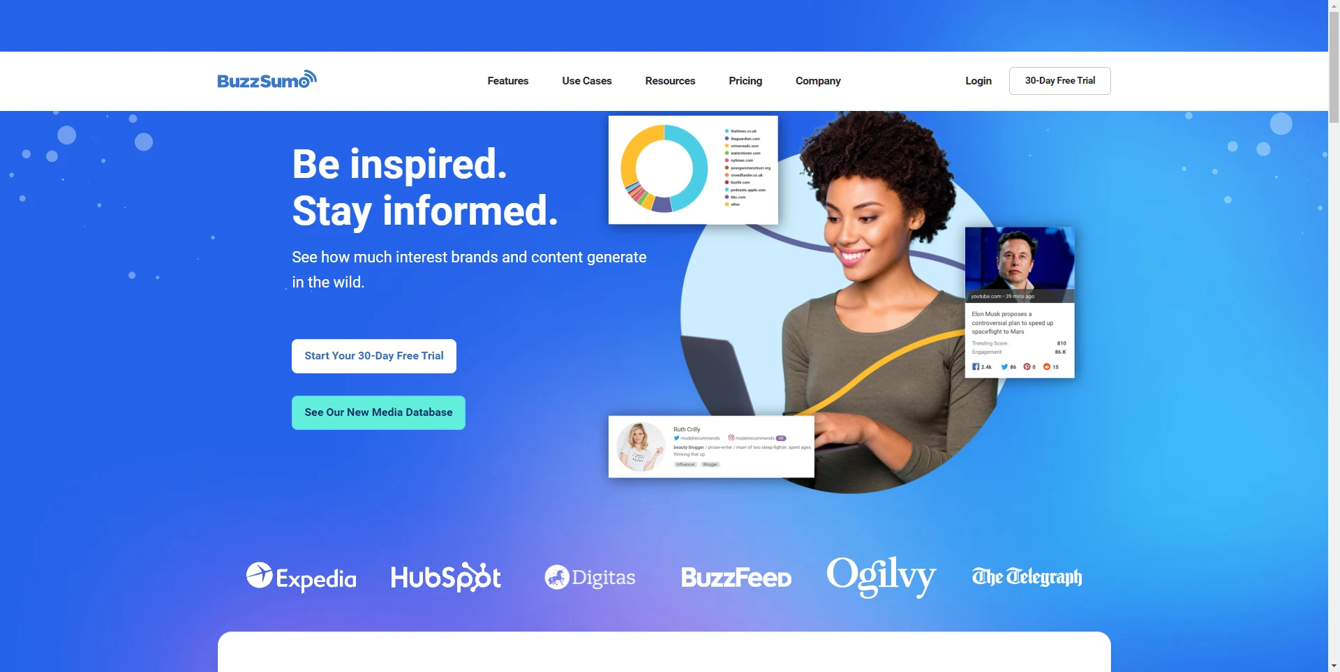 BuzzSumo's landing page to show how they can help get interest in brands and content mentions