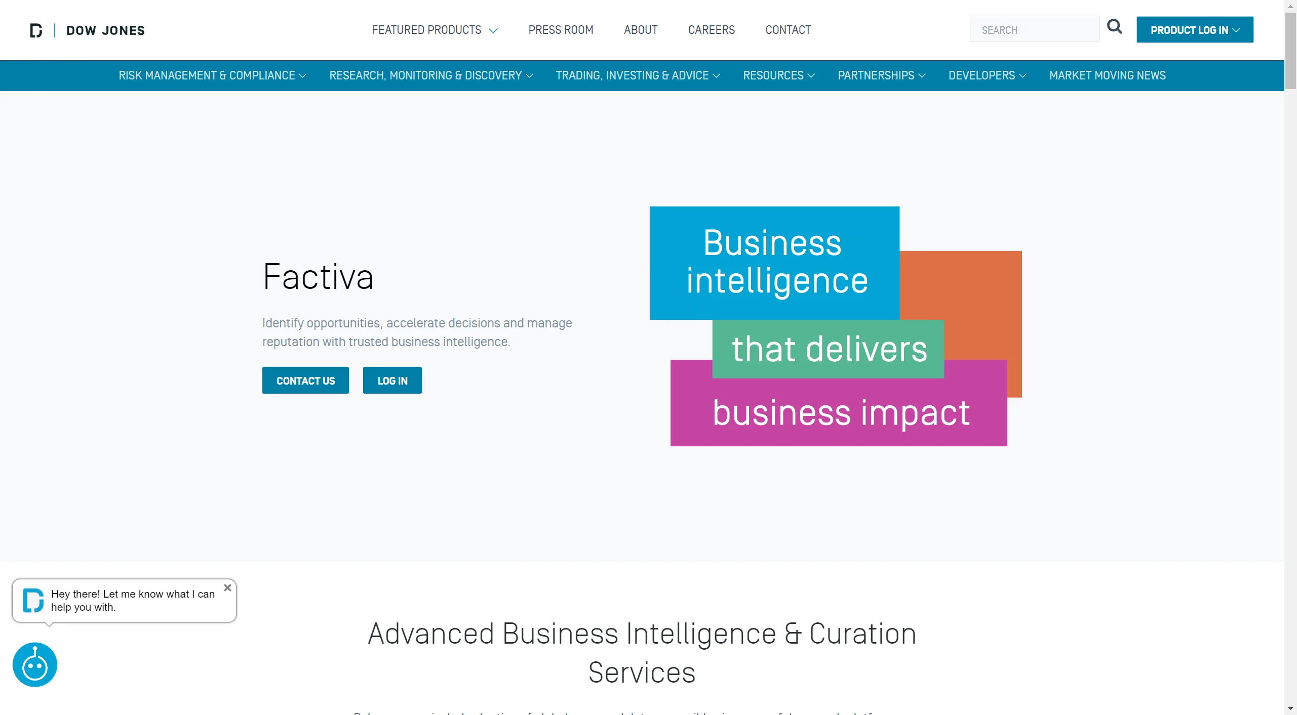 Factiva-a business intelligence company for finance and economics-landing page