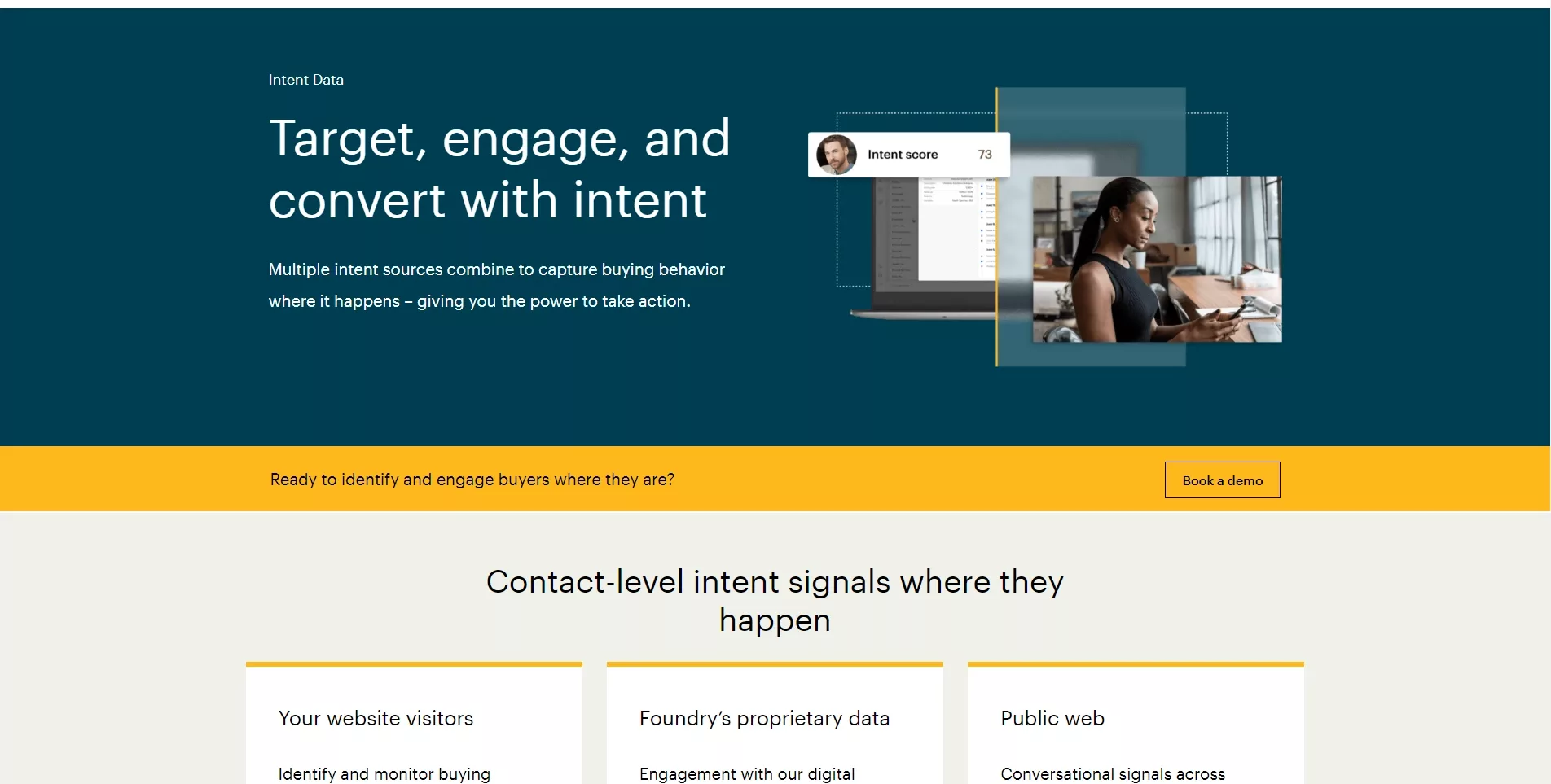 Foundry Intent's home page with details on how they can help target, engage, and convert with intent