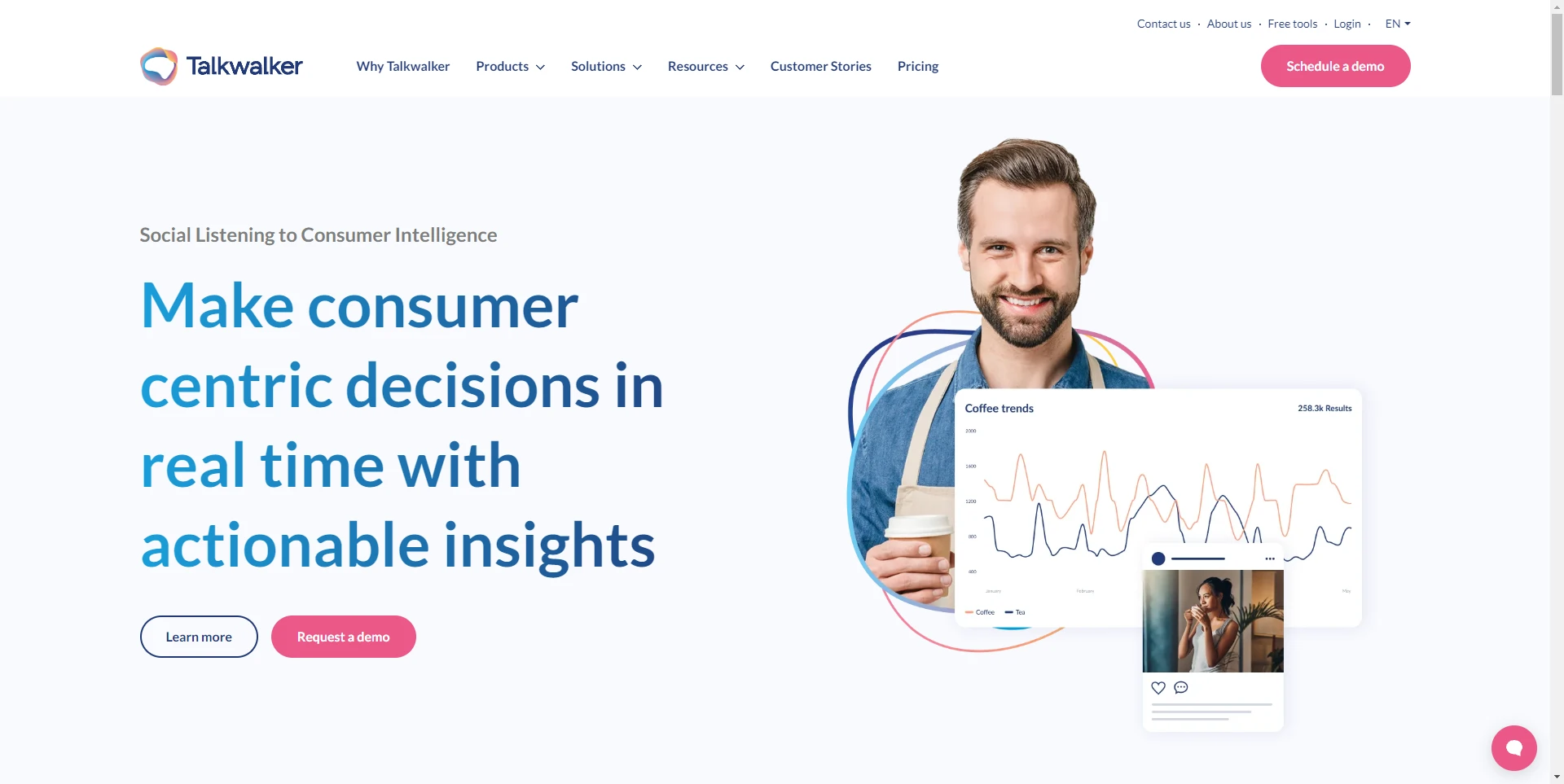 Talkwalker landing page showing how you can make decisions with consumer insights