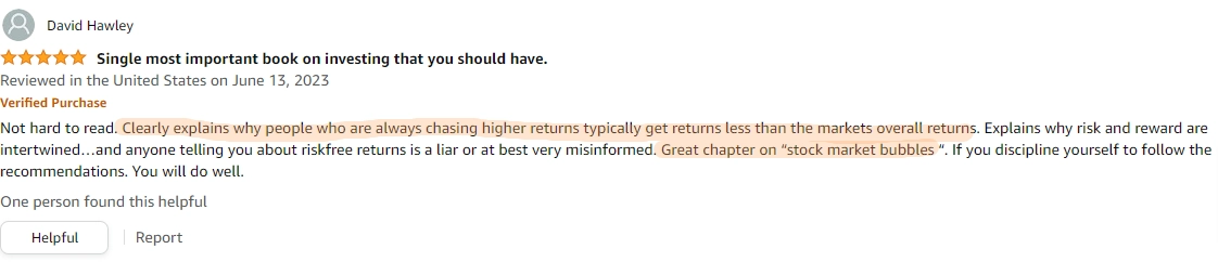 The Four Pillars of Investing reader and reviewer from amazon talking about how the section on "stock market bubbles" helped the reader greatly