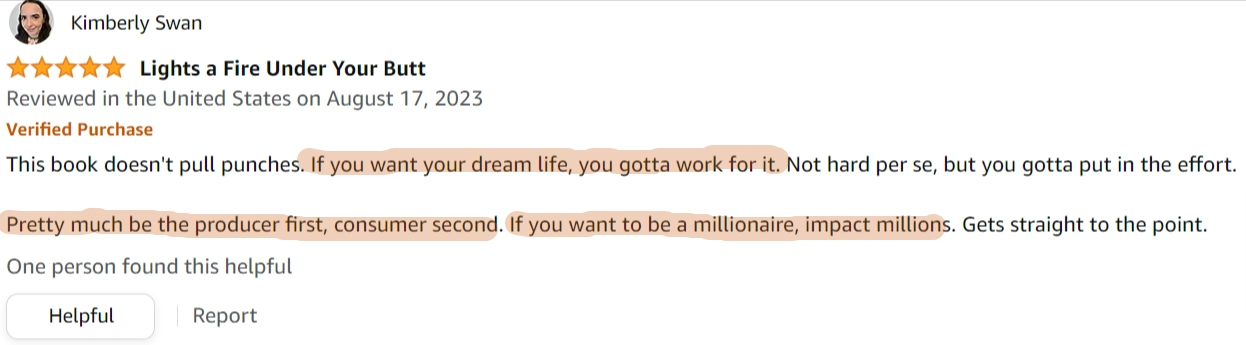 The Millionaire Fastlane Reader talking about how the book proves that if you want your dream life, you have to work for it