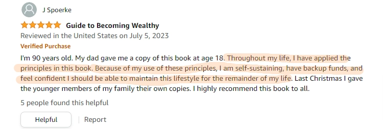 A 90-year-old positive amazon reviewer talking about how the principles from the book has helped him throughout his life.
