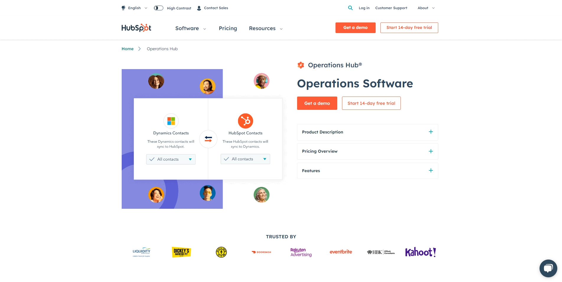 HubSpot operations landing page.