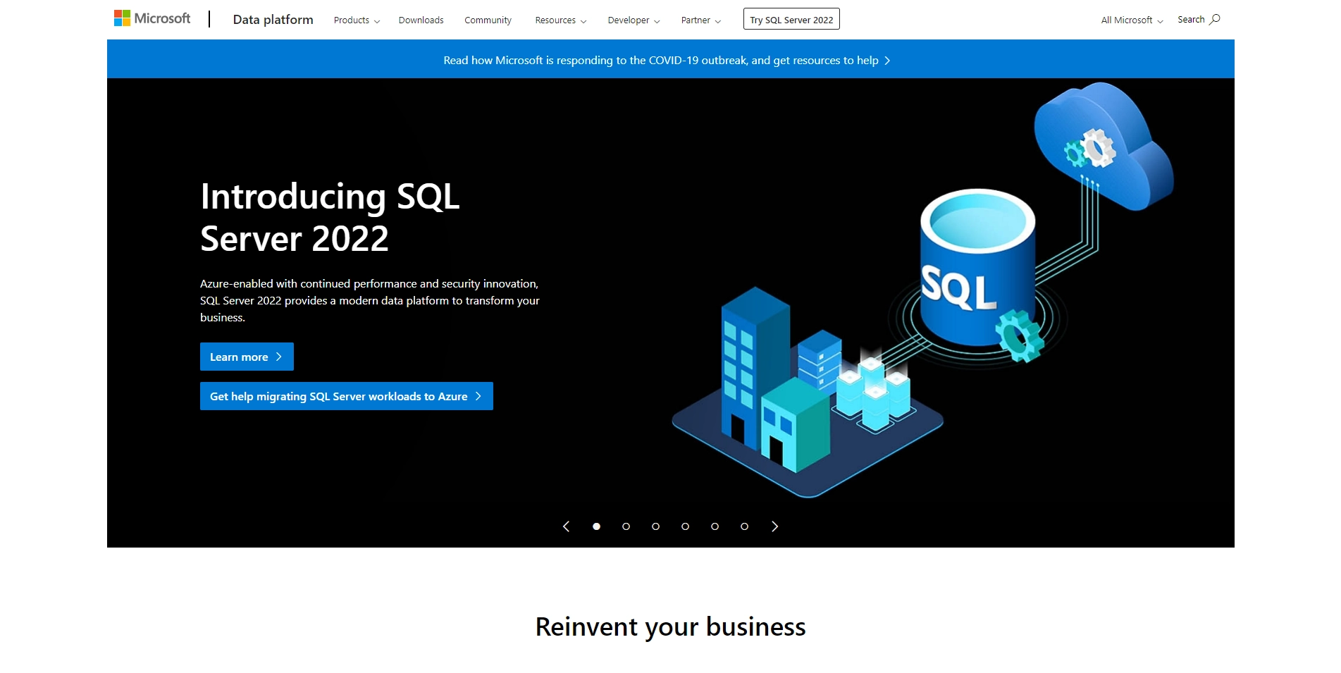 Microsoft SQL Server 2022 landing page