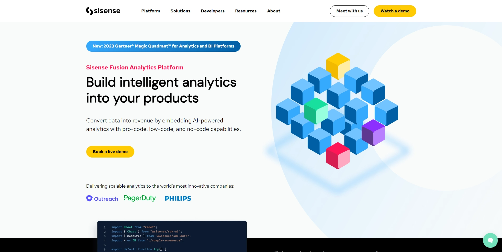 Sisense business intelligence and analytics software's landing page.